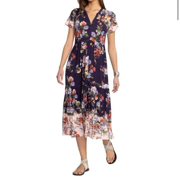 JOHNNY WAS The Janie favorite Elsa tiered henley dress purple in Size Large