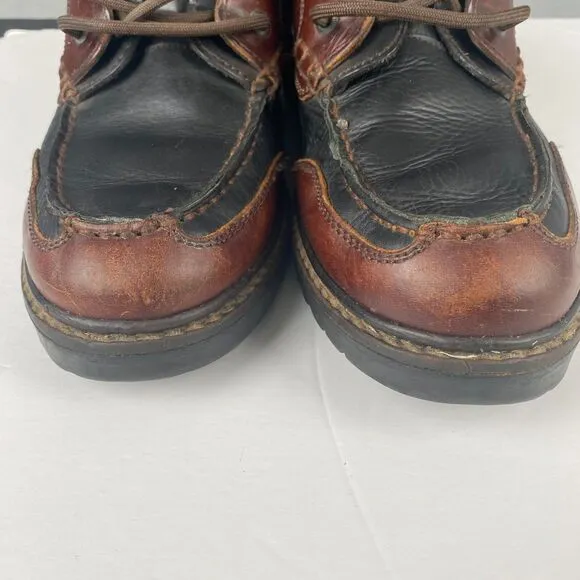 Johnston &amp; Murphy Boat Loafer Shoes Men's 9 M Brown black Leather 3 Eye Lug Moc