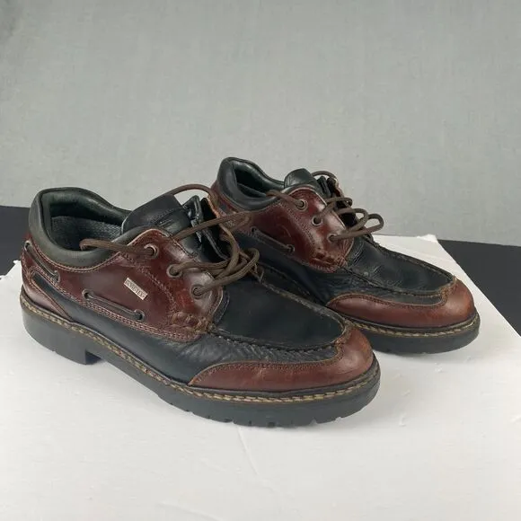 Johnston &amp; Murphy Boat Loafer Shoes Men's 9 M Brown black Leather 3 Eye Lug Moc