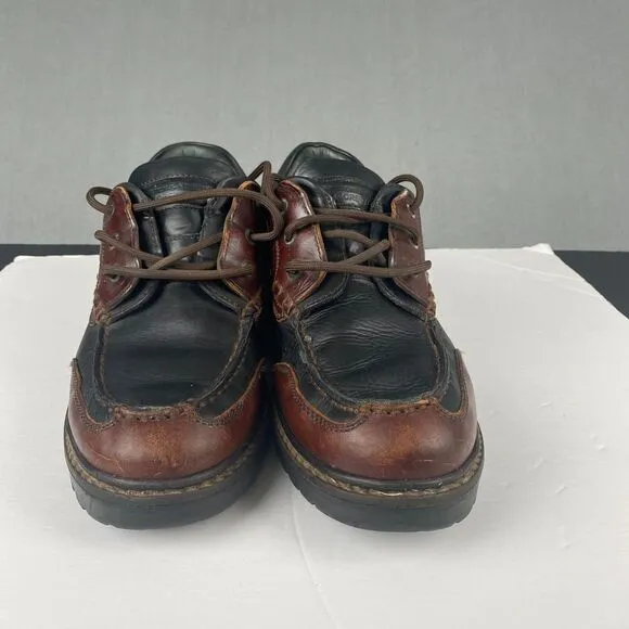 Johnston &amp; Murphy Boat Loafer Shoes Men's 9 M Brown black Leather 3 Eye Lug Moc