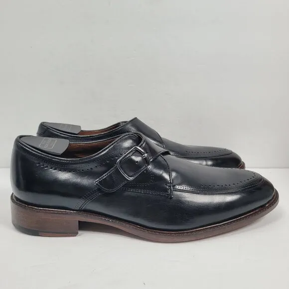 Johnston &amp; Murphy Boydstun Monk Strap Black Leather Shoes 15-2847 US Size 9M