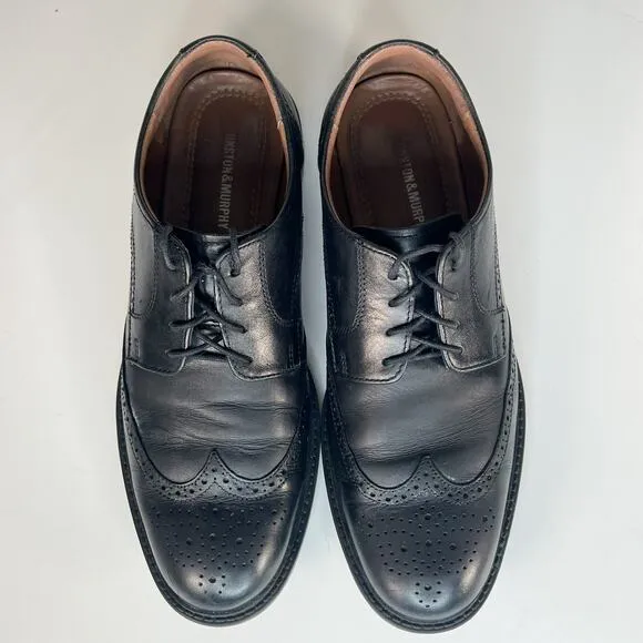 Johnston &amp; Murphy Lewis Black Leather Wingtip Oxford Dress Shoes Men 10