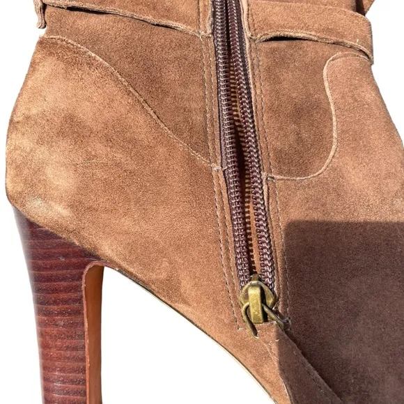 Johnston and Murphy Keaton Brown Suede Leather Fringe Cuff Heeled Boots Size 8.5