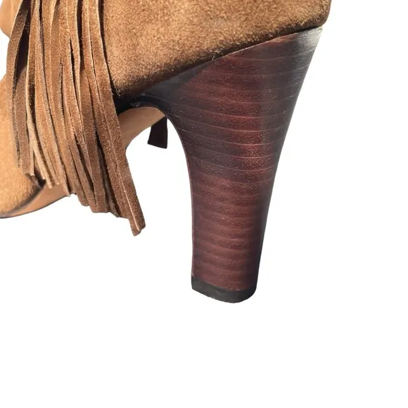 Johnston and Murphy Keaton Brown Suede Leather Fringe Cuff Heeled Boots Size 8.5