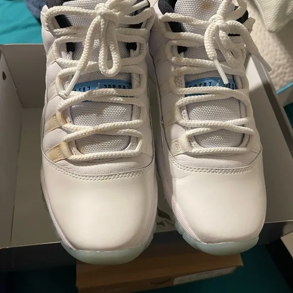 Jordan White and Blue Sneakers with Textured Leather