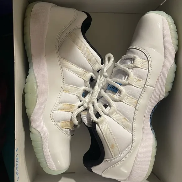 Jordan White and Blue Sneakers with Textured Leather