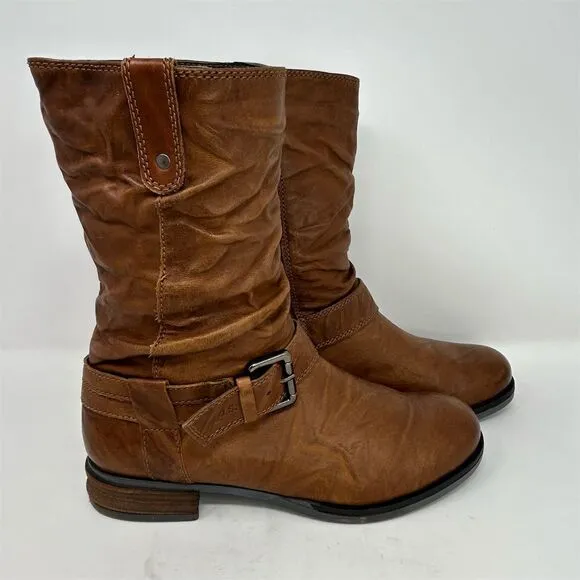 Josef Seibel Women's Sanja 14 Brown Leather Biker Boots Size 40 (US 9-9.5)