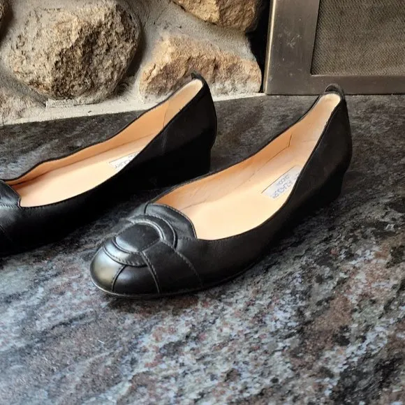 Joseph Azagury London Lavorazione Artigiana Black Leather Flats Size 37.5