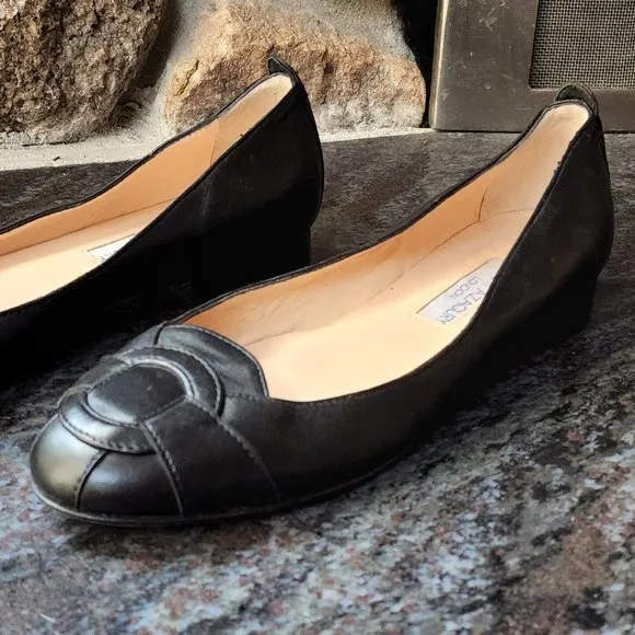 Joseph Azagury London Lavorazione Artigiana Black Leather Flats Size 37.5