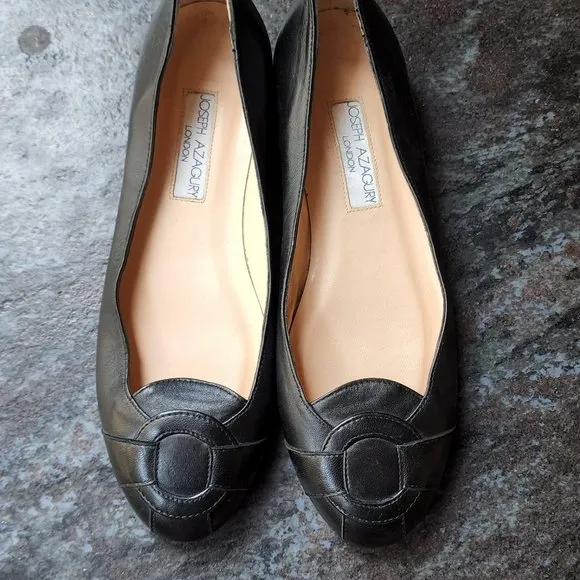 Joseph Azagury London Lavorazione Artigiana Black Leather Flats Size 37.5
