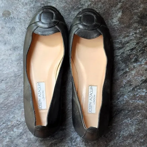 Joseph Azagury London Lavorazione Artigiana Black Leather Flats Size 37.5