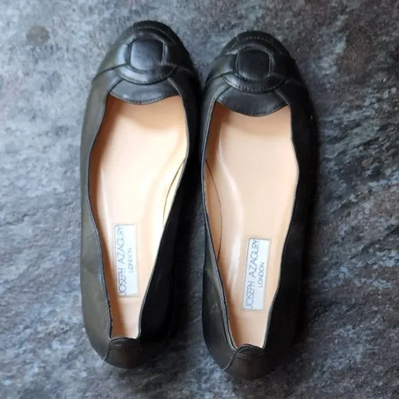 Joseph Azagury London Lavorazione Artigiana Black Leather Flats Size 37.5