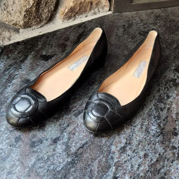 Joseph Azagury London Lavorazione Artigiana Black Leather Flats Size 37.5
