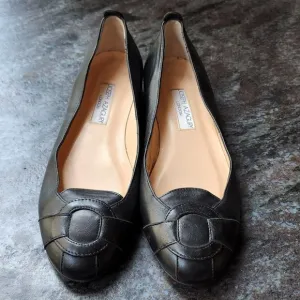 Joseph Azagury London Lavorazione Artigiana Black Leather Flats Size 37.5
