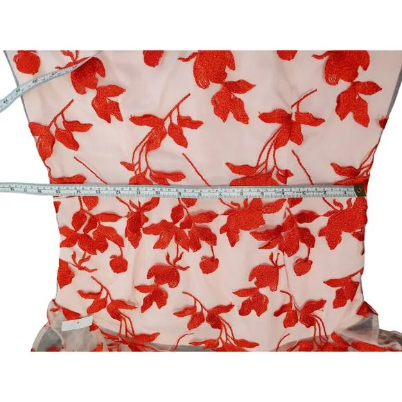 JS Collections Denise Column Tea Length Dress Floral Poppy Red Womens Size 10