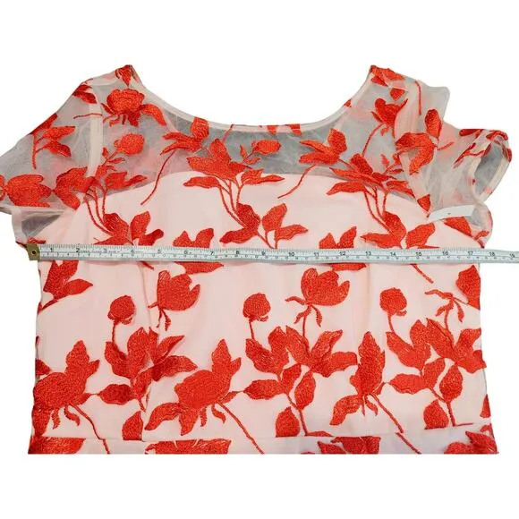 JS Collections Denise Column Tea Length Dress Floral Poppy Red Womens Size 10