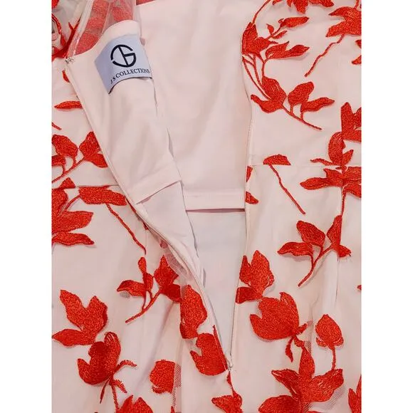 JS Collections Denise Column Tea Length Dress Floral Poppy Red Womens Size 10