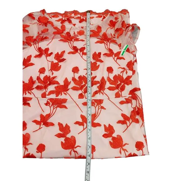 JS Collections Denise Column Tea Length Dress Floral Poppy Red Womens Size 10