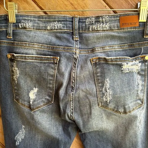 Judy Blue distressed ripped leopard cheetah skinny fit jeans size 11/30