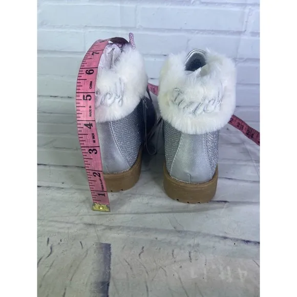 Juicy Couture Hawthorne Hiker Glitter Shimmer Silver Boots Big Girls Size 4