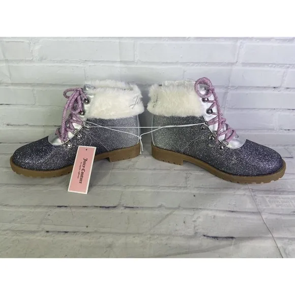 Juicy Couture Hawthorne Hiker Glitter Shimmer Silver Boots Big Girls Size 4