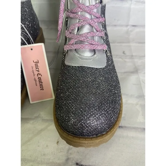 Juicy Couture Hawthorne Hiker Glitter Shimmer Silver Boots Big Girls Size 4