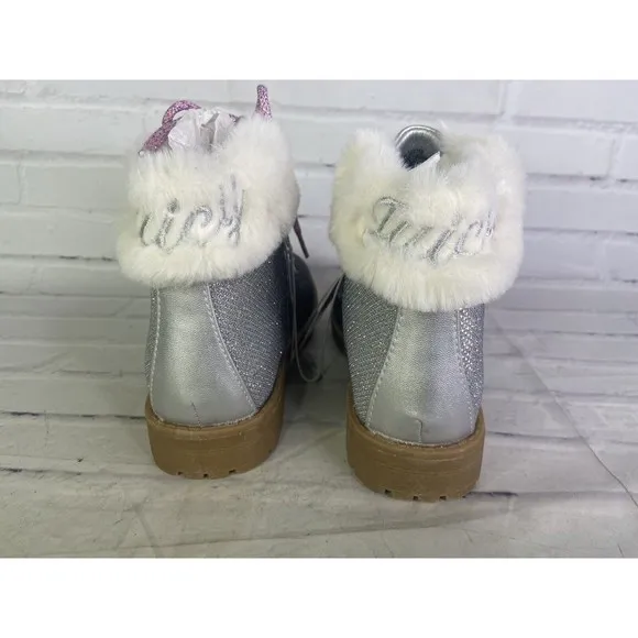 Juicy Couture Hawthorne Hiker Glitter Shimmer Silver Boots Big Girls Size 4