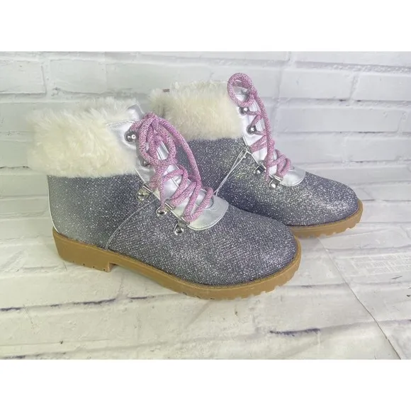 Juicy Couture Hawthorne Hiker Glitter Shimmer Silver Boots Big Girls Size 4