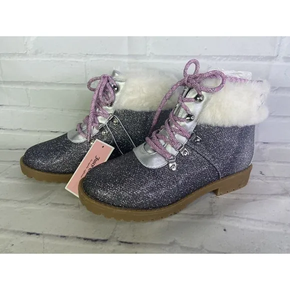 Juicy Couture Hawthorne Hiker Glitter Shimmer Silver Boots Big Girls Size 4