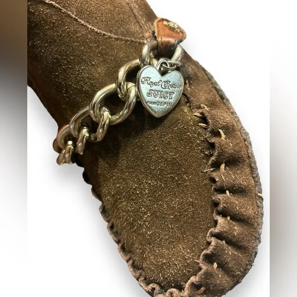 JUICY COUTURE Tall Suede Moccasins Chain &amp; Tassel Detail