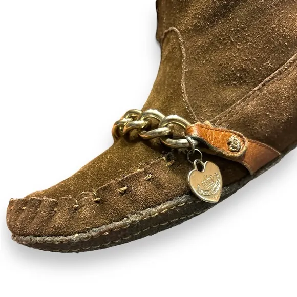 JUICY COUTURE Tall Suede Moccasins Chain &amp; Tassel Detail