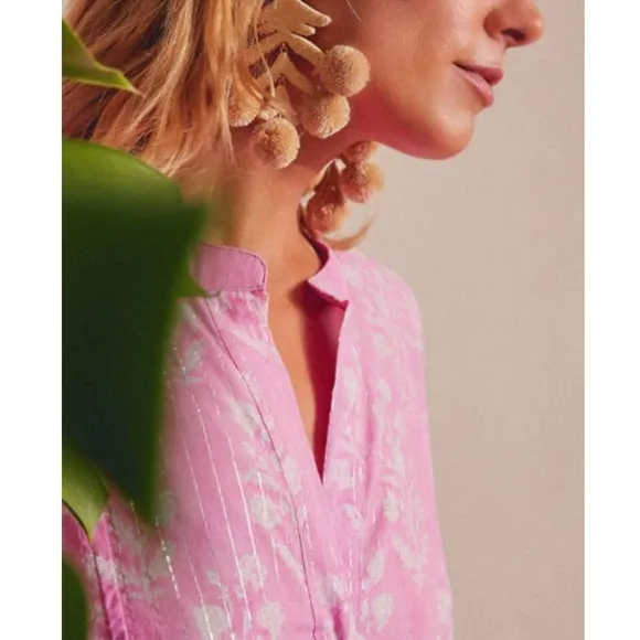 JULIET DUNN Exclusive Orchid Small Flower Lurex Flared Sleeve Dress