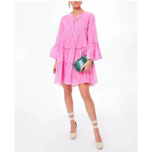 JULIET DUNN Exclusive Orchid Small Flower Lurex Flared Sleeve Dress