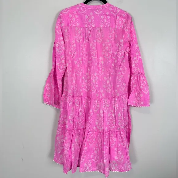 JULIET DUNN Exclusive Orchid Small Flower Lurex Flared Sleeve Dress