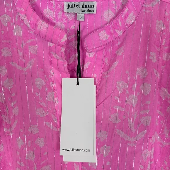 JULIET DUNN Exclusive Orchid Small Flower Lurex Flared Sleeve Dress