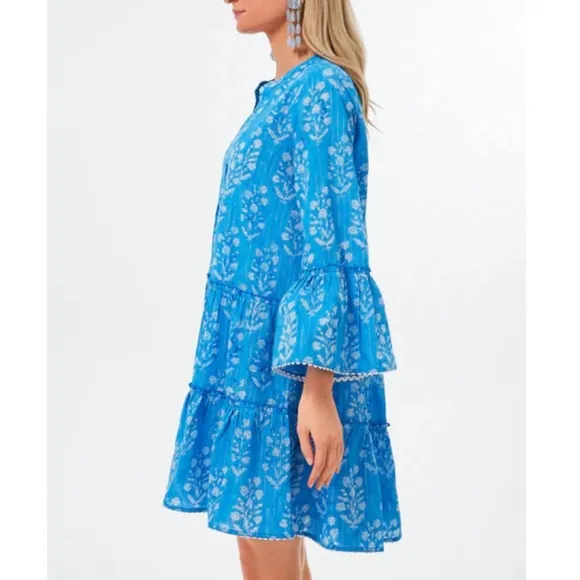 JULIET DUNN Sapphire Small Flower Lurex Flared Sleeve