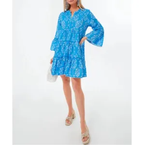 JULIET DUNN Sapphire Small Flower Lurex Flared Sleeve