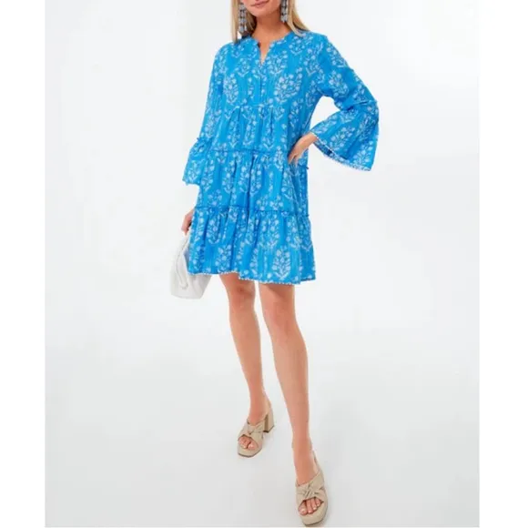 JULIET DUNN Sapphire Small Flower Lurex Flared Sleeve