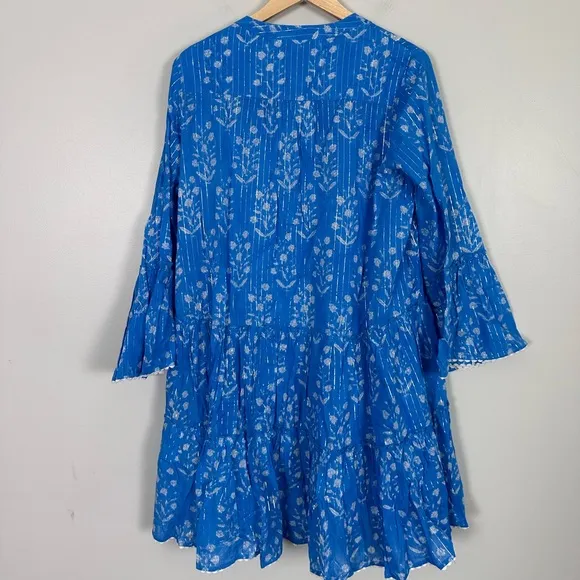 JULIET DUNN Sapphire Small Flower Lurex Flared Sleeve