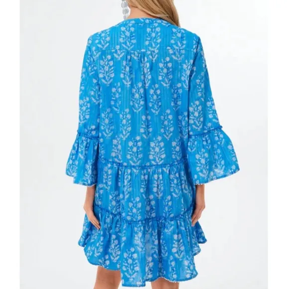JULIET DUNN Sapphire Small Flower Lurex Flared Sleeve