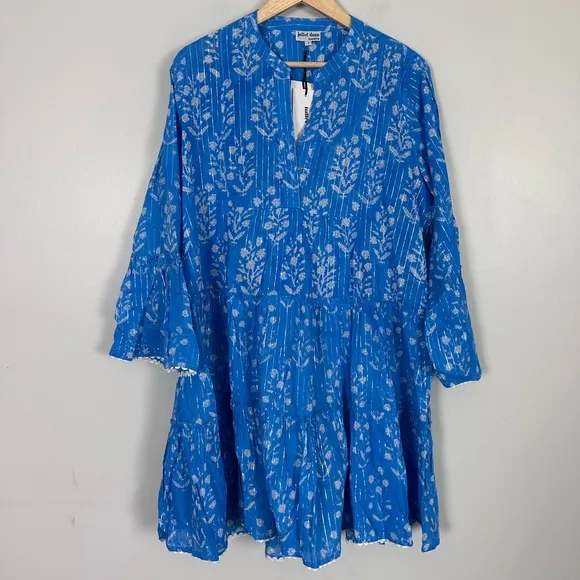 JULIET DUNN Sapphire Small Flower Lurex Flared Sleeve