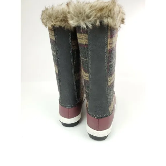 JUSTFAB Tapanga Flat Boots Winter Snow Boots In Burgundy Size 6.5