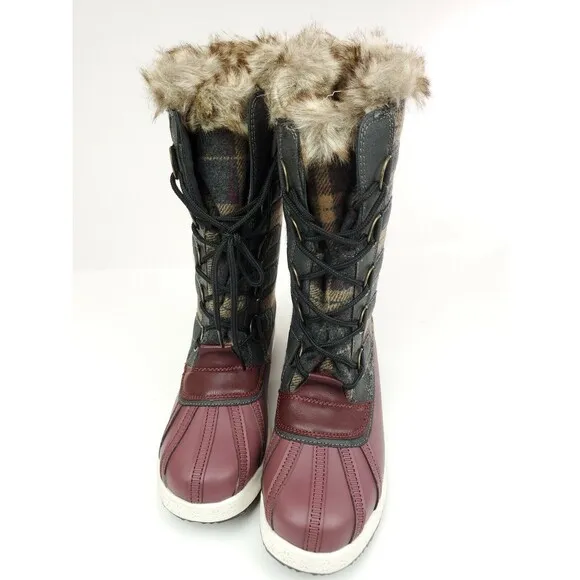 JUSTFAB Tapanga Flat Boots Winter Snow Boots In Burgundy Size 6.5