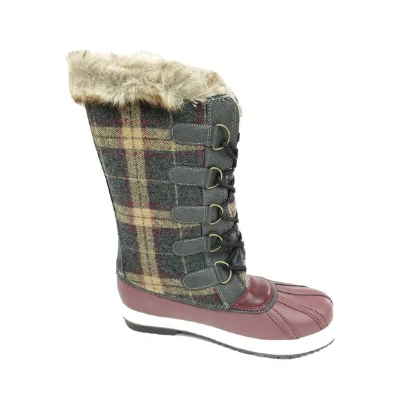JUSTFAB Tapanga Flat Boots Winter Snow Boots In Burgundy Size 6.5
