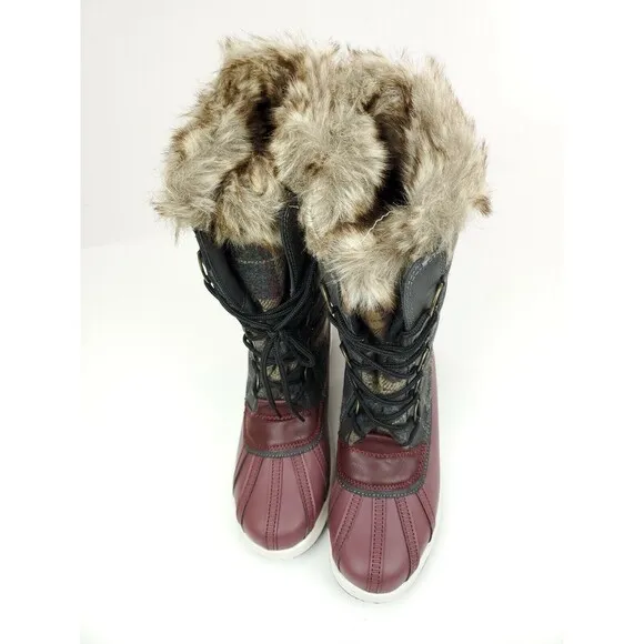 JUSTFAB Tapanga Flat Boots Winter Snow Boots In Burgundy Size 6.5