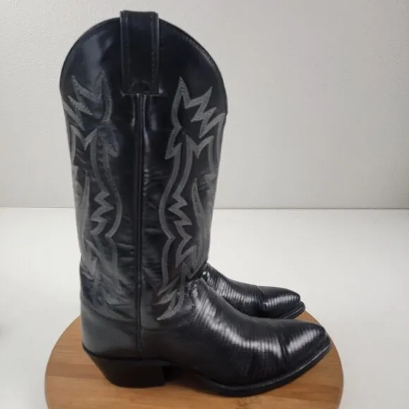Justin Black Teju Lizard Exotic Skin Western Boots 9302 Women's Size 6.5 D USA