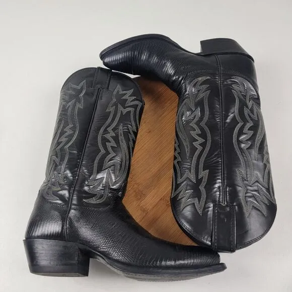 Justin Black Teju Lizard Exotic Skin Western Boots 9302 Women's Size 6.5 D USA