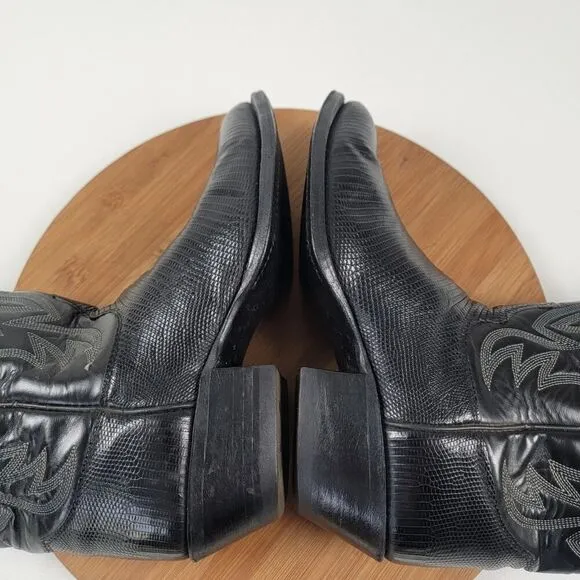 Justin Black Teju Lizard Exotic Skin Western Boots 9302 Women's Size 6.5 D USA