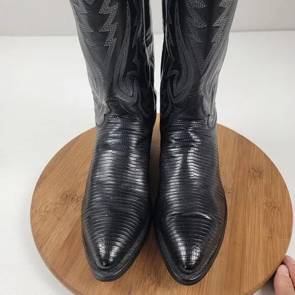 Justin Black Teju Lizard Exotic Skin Western Boots 9302 Women's Size 6.5 D USA