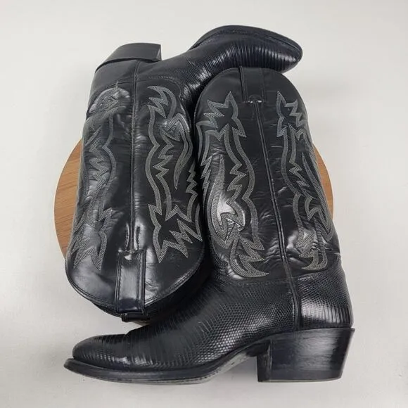 Justin Black Teju Lizard Exotic Skin Western Boots 9302 Women's Size 6.5 D USA
